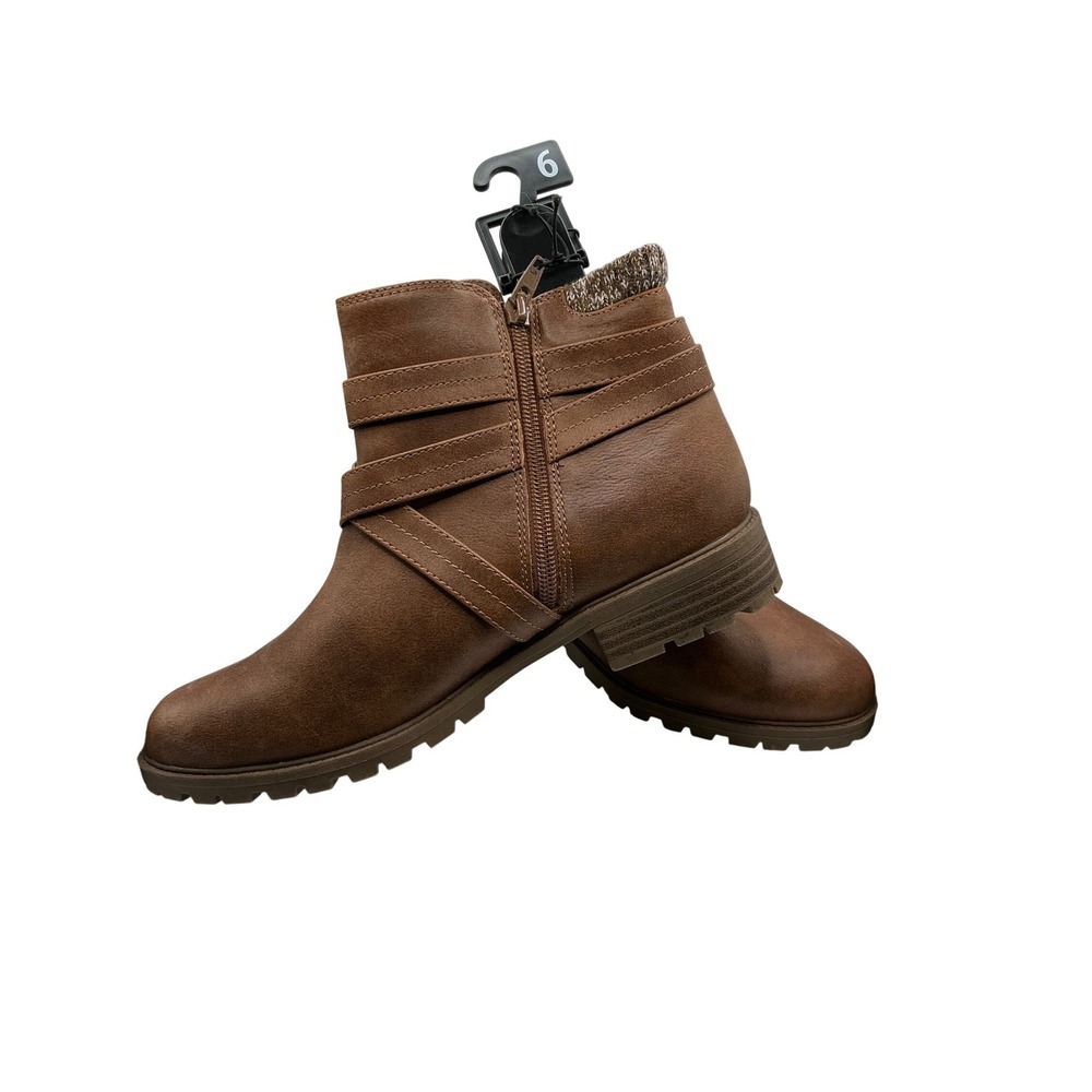 Wonder Nation Girls Cognac Brown Sweater Knit Ankle Boots Size 6 Side Zip New - Picture 3 of 3